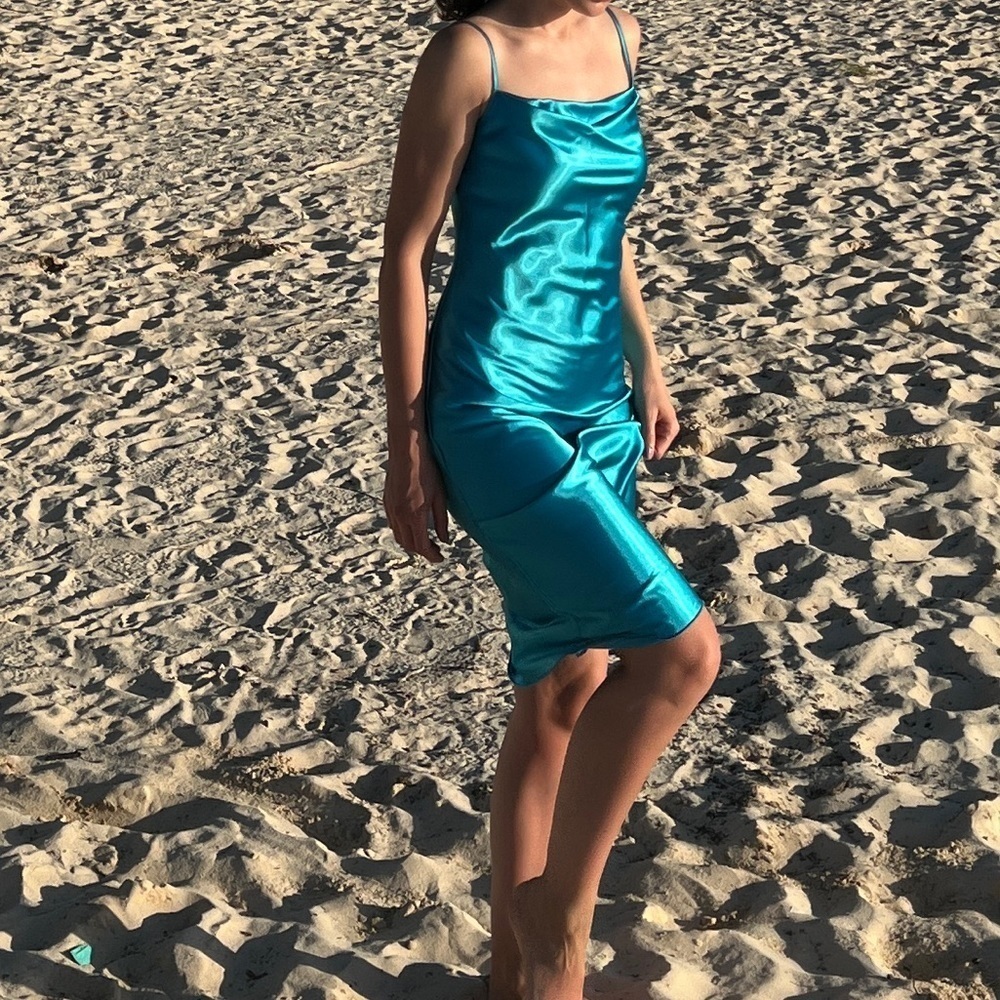 BEBE Satin Dress in Blue